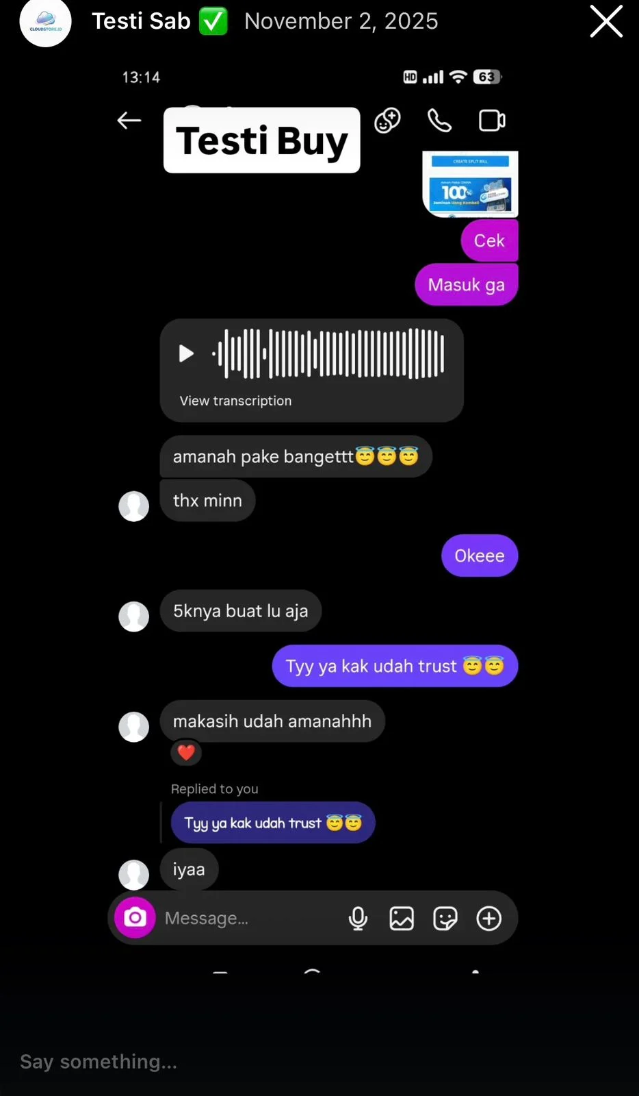 Chat testimoni pelanggan Cloudstore17 1